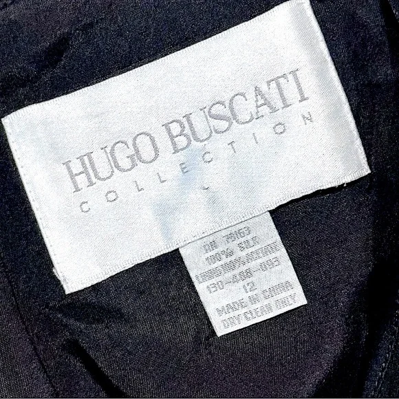 👠🥂 HUGO BUSCATI Vintage 90s Black Silk Luxe Cocktail Party Mini DressSz 12